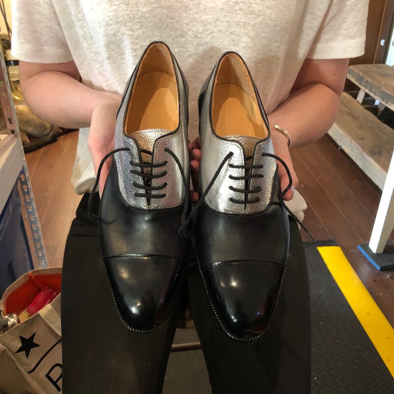 Handmade black and silver leather oxford shoes