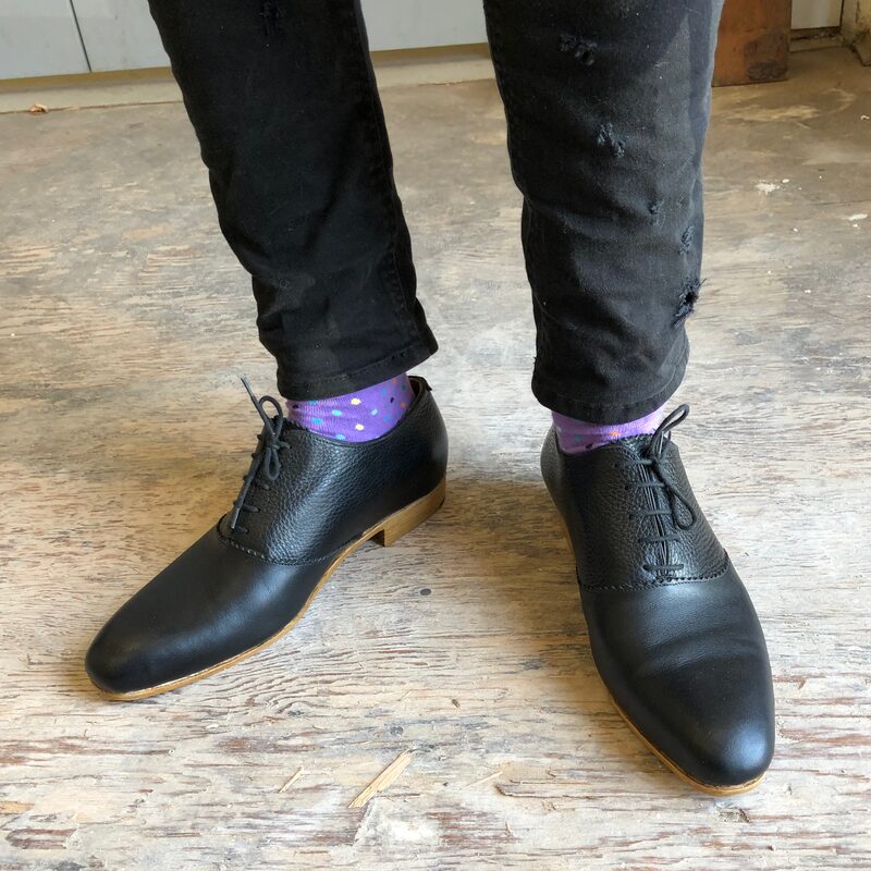 Handmade black leather wholecut oxford shoes